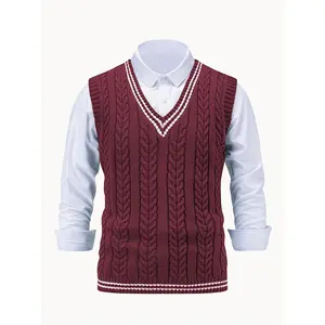 Men'S & Women'S Casual V-Neck Sleeveless Sweater Vest, Polyester 100, Rib-Knit Color Block Cardigan, Medium Stretch Pullover for Fall/Winter Knitted Vest