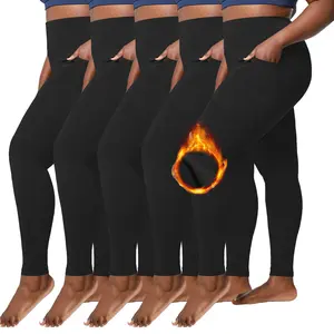 3/5Pack Plus Fleece Lined Leggings Women with Pockets -Warm Winter Yoga Pants for Women Thermal Running Workout Leggings