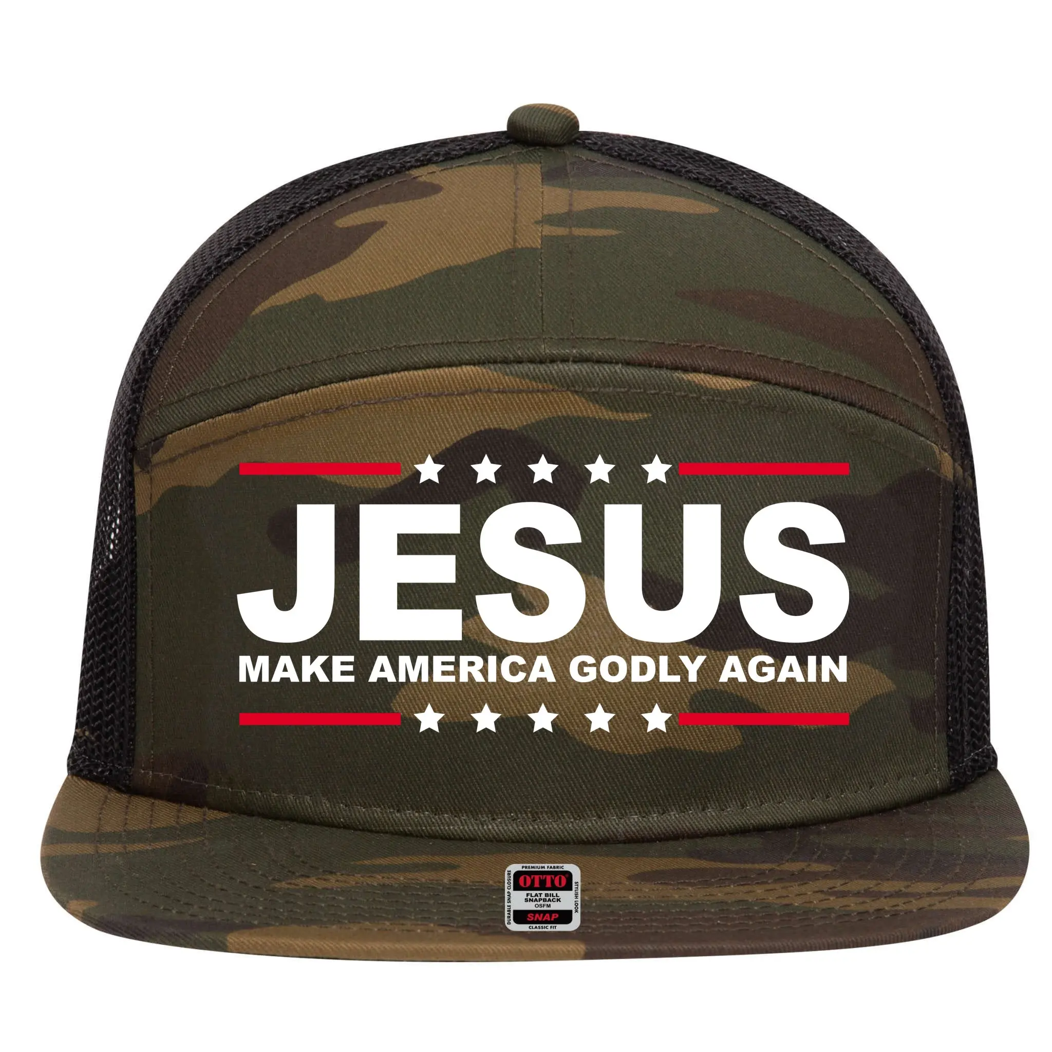 Jesus Make America Godly Again Christian Catholic Faith Redeemed by Christ 7 Panel Mesh Trucker Snapback Hat