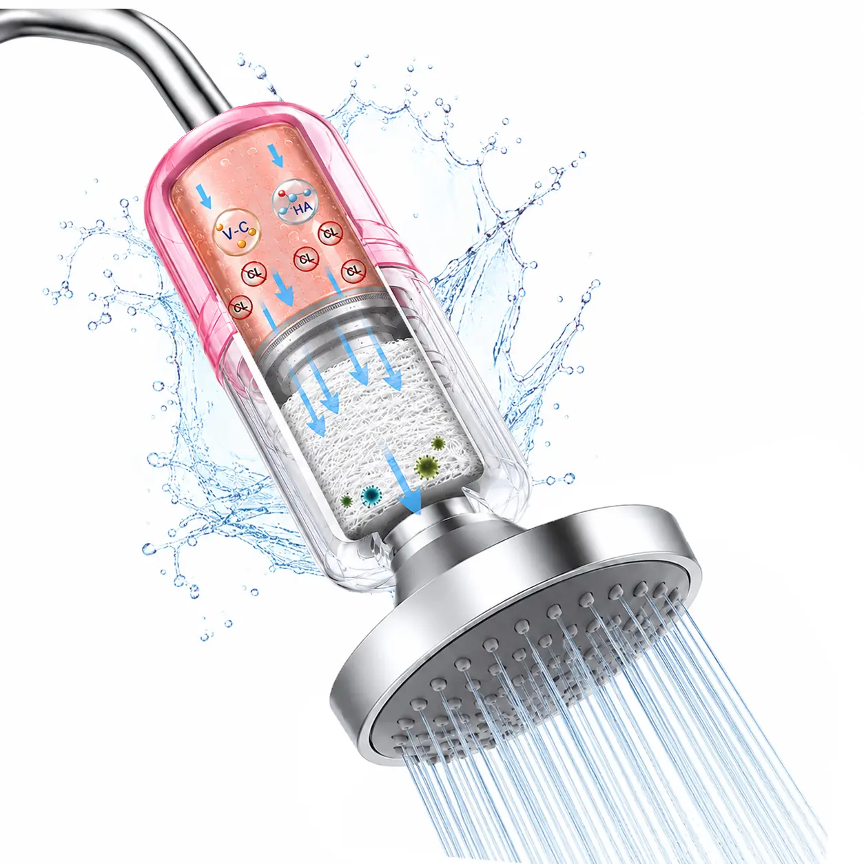 Vitamin C shower filter: bathroom accessory ;flash sale home items;moisturizes skin, conditions hair, removes chlorine and impurities; safe ingredients; can be installed on fixed or handheld showers; suitable for babies; reduces dryness.