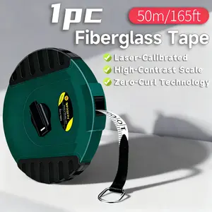 [1pc 50m/165ft Fiberglass Tape] Professional Measuring Tape w/ Crank Handle, Auto-Lock & Rubber Case - High-Vis Scale for Surveying, Construction