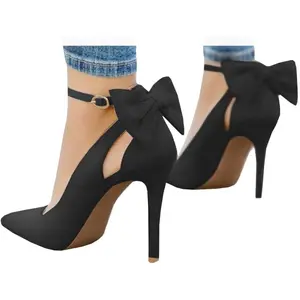 Coutgo Women's Pointed Toe High Heels Ankle Strap D'Orsay Pumps Shoes Bow Wedding Bowtie Back Dress Sandals summervibes