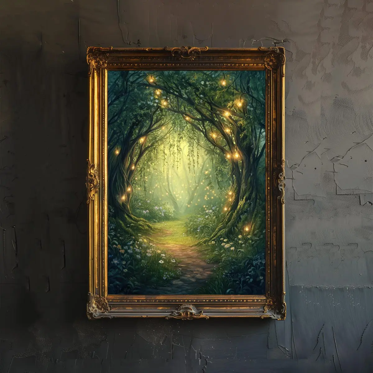 Willow Grove Fairy Entrance Art Print – Cottagecore Whimsical Woodland Wall Art, Vintage Nature Poster for Cozy Homes and Forest Decor, Unframe