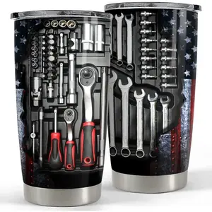 Mechanic Toolbox 20oz Stainless Steel Tumbler - 2D Effect Wrench Screwdriver Graphic - Funny Gift for Dad Husband Grandpa - Auto Repair Man Travel Cup for Coffee