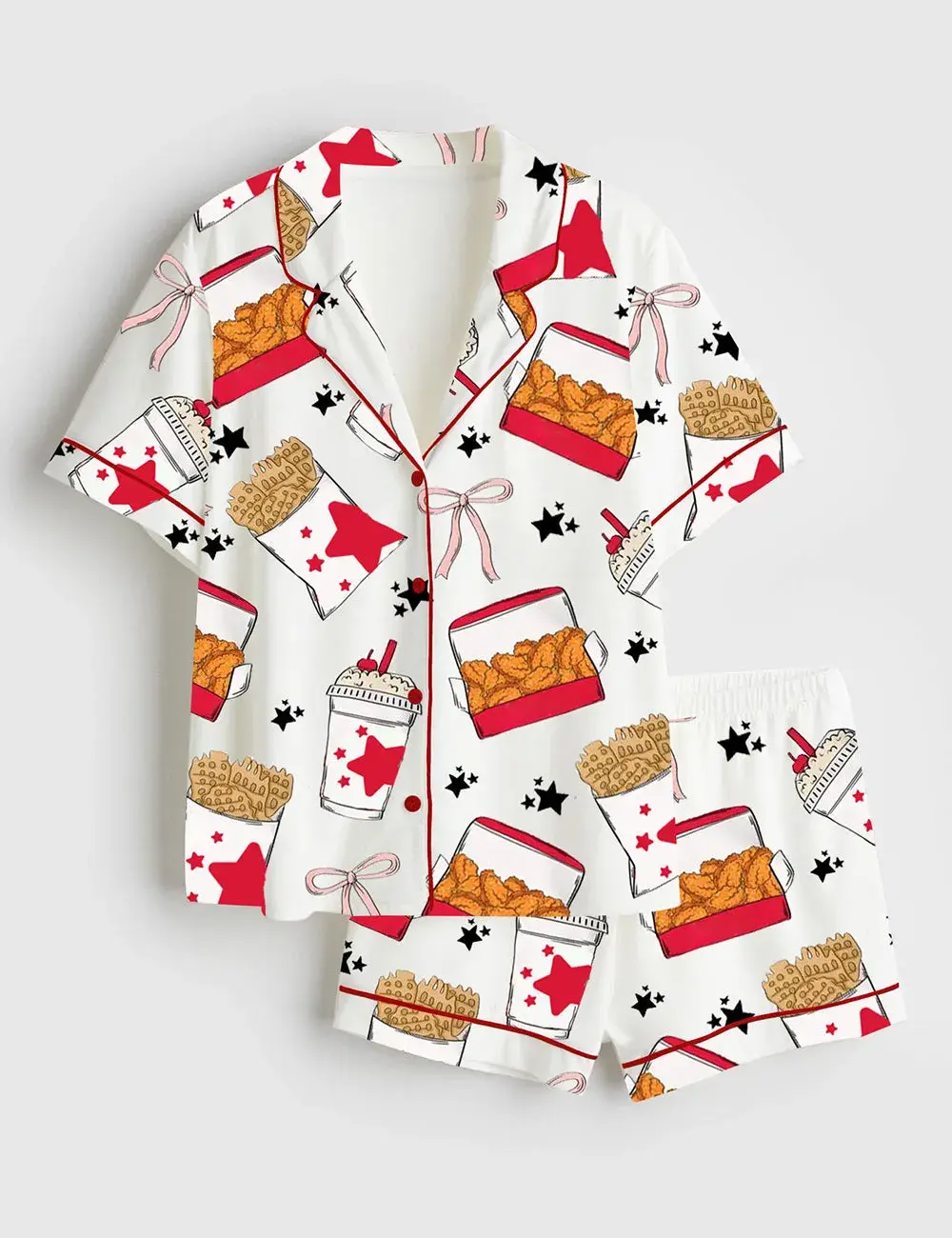 Coquette Chicken Nuggets Short And Long Sleeve Pajama Set, Sleepwear for Women