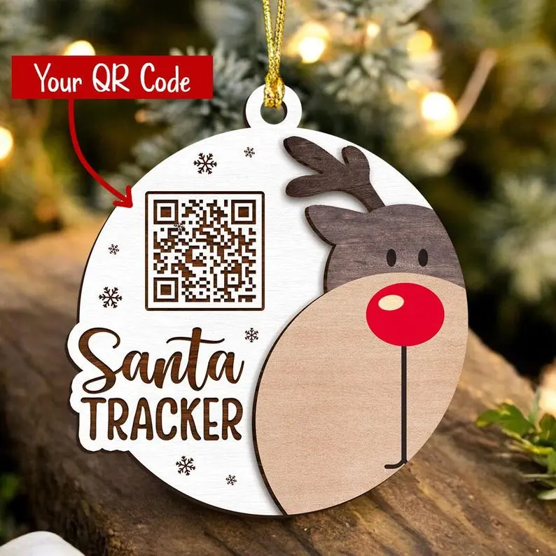 Custom Christmas Santa Tracker QR Code Ornament With Adorable Reindeer, Scan To Track Ornament, Reindeer Ornament, Christmas Tree Decoration