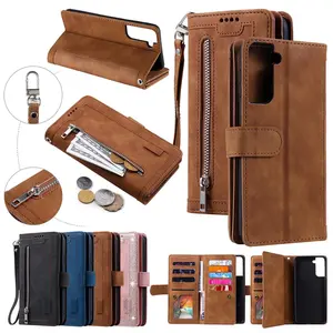 [Free/ship] For Samsung Galaxy A14 A82 A53 A33 A72 A71 A70 A51 A52 A50 A32 A22 A10 360 Full Protection Luxury Retro PU Leather GLITTER Rubber Bumper Edge Metal Zipper Wallet Case 8 Credit Card Slots Shockproof Flip Stand Cover hand Wrist Strap