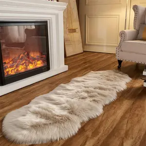 Soft Faux Fur Rug, Area Rugs, Beige Shaggy Fur Rug for Bedroom & Living Room, Kids Room Decor, 2 x 6 Feet Sheepskin