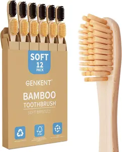 Bamboo Toothbrushes 12 Pack Natural Toothbrushes BPA Free Soft Bristles Toothbrush Eco Friendly Charcoal Toothbrush for Travel