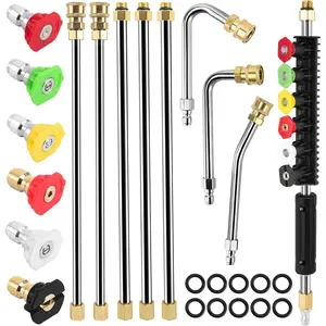 Washer Extension Wand Kit, Power Washer Extension Wand,  Washer Lance Attachment with Spray Nozzle Tips,30?,90?,120? Curved Rod, 1/4''Quick Connect, 4000 PSI