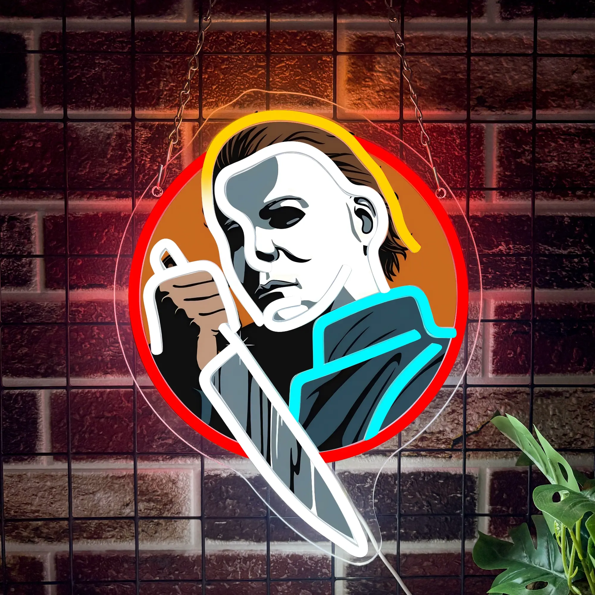 Michael Myers Led Neon Sign, Decorative Neon Sign, Led Neon Lights, Led Signs For Wall, Modern Mood Lighting, USB Powered Single Color LED Wall Decor For Halloween Parties And Decorations, Lighting And Decor Accessory Gift Glass, Led Lighted