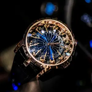    Men's Hollow Skeleton Dial Watch - Rose Gold Motorcycle Style Leather Strap Fashion Wristwatch  Skeleton Dial Leather Strap Watch - Stand Out at Events, Parties & Daily Wear