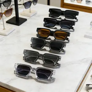 6-Pack Men's Rectangular Thick Frame Sunglasses, Classic Street Style Y2K Trendy Shades with UV400 Protection, Minimalist Design Eyewear Set for Street Photography, Outdoor & Casual Daily Wear