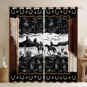 Western Curtains, (2 Panels, 42 x 63 Inch) Horse Cowboy Darkening Drapes, Rustic Western Decor Country Wild West Down 30%-50% Blackout Curtains