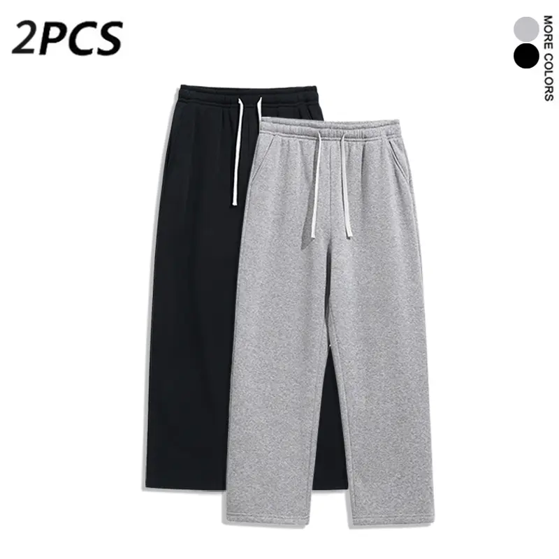 Men's Heavyweight Cotton Sweatpants with Letter Graphic, Wide-Leg Loose Fit Athleisure Style, Adjustable Drawstring Waist, Multi-Pack, Preppy, Chic, Baggy, Menswear, Plain, Casual Comfy Sweatpants
