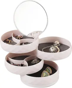Small Jewelry Box Earring Holder for Women - Rotatable 4-Layer Rotating Mirror Storage Box Organiser Plastic