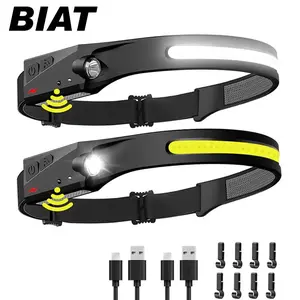 Rechargeable Headlamp, 230° Wide Beam Head Lamp with Motion Sensor, Waterproof Head Light Flashlight for Hiking, Running, Repair, Fishing, Biking, Summer Gift, Gym Accessories, Christmas Gift, Camping Accessories, Fishing Equipment, Camping Essentials