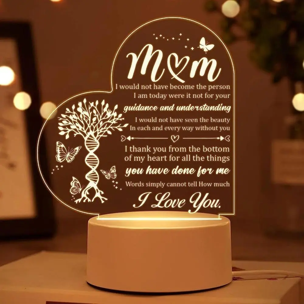 Engraved Acrylic Solar-Powered Night Light - 12x12cm Acrylic Material, Heartfelt "I Love You" Mother's Day Gift, Farmhouse Style Indoor Table Decor, Small Halloween Festive Party Item, Indoor Use, Mother's Day Gifts