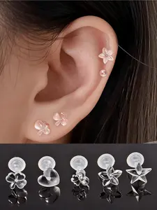 10PCS/Lot Mix Styles Hypoallergenic Simple Plastic Earrings Flower Stud Earrings Floral Stud Earrings Clear Ear Pins Needle and Resin Earring Backs DIY Ear Accessories