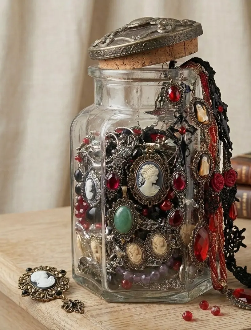 Gothic Mystery Jewelry Jar, Fashion Costume Jewelry Set Accessory