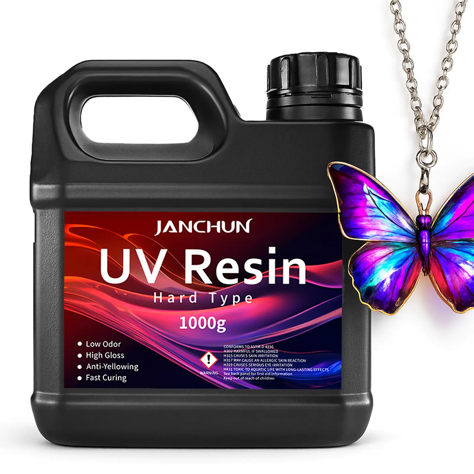 JANCHUN 1000g Crystal Clear UV Resin Kit - No Odor,Hard Type Ultraviolet Curing UV Epoxy Resin for Craft Jewelry Making