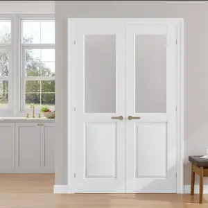 SMARTSTANDARD Half Frosted Glass Interior Door Slab Solid Core French Slab Door for Pantry Laundry Closet Bathroom Pre Assembled Panel Without Hardware 24 x 2 x 80 White 48 x 80