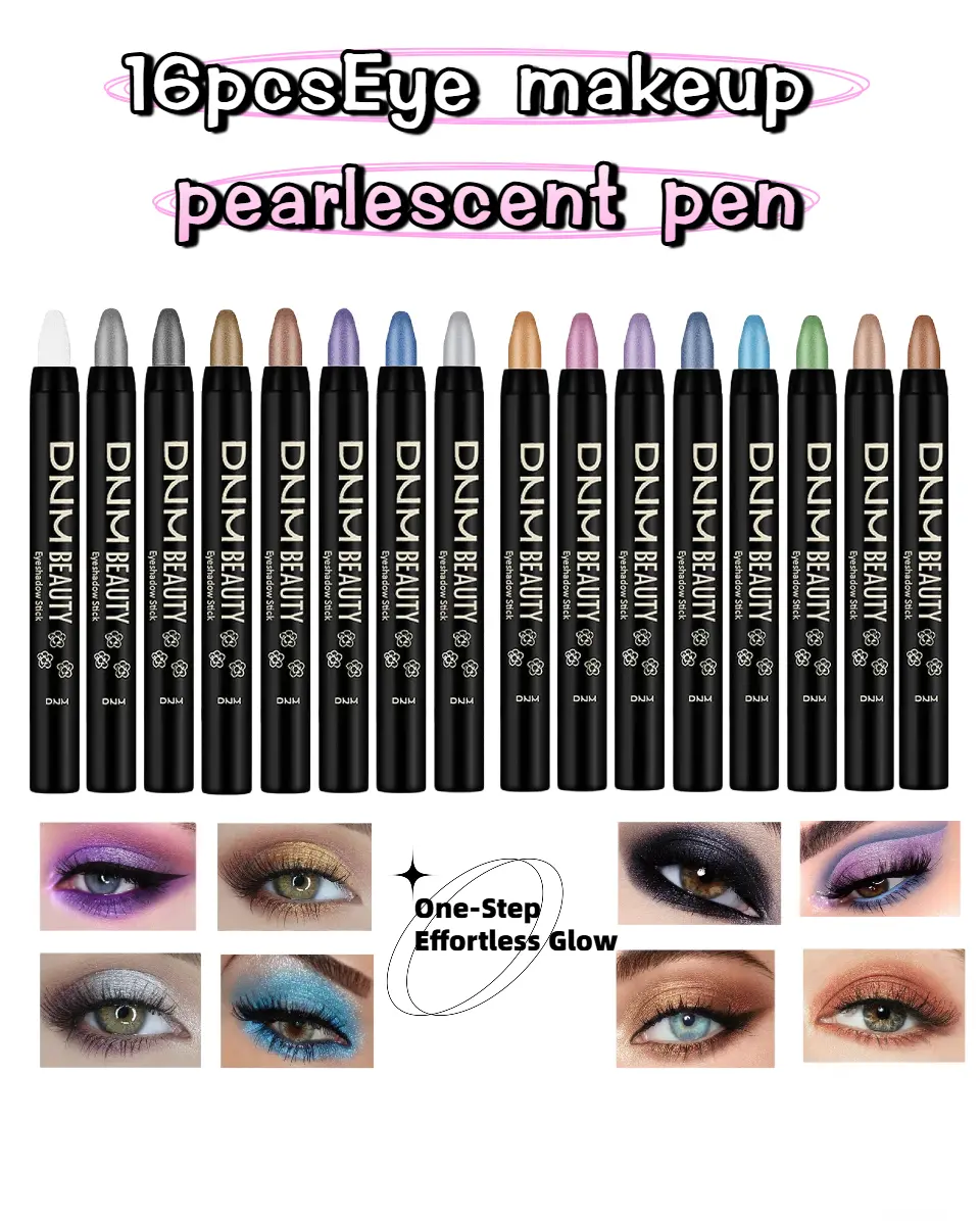 16-Piece Shimmer Eyeshadow Stick Multi-Pack, Waterproof Cream Highlighter Pen, 1-Step Glitter Eyeliner Pencil for Eye Brightening, Long-Lasting Sparkly Makeup for Beginners