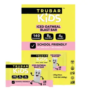 TRUBAR Kids Plant-Based Protein Bars Iced Oatmeal Blast, Gluten Free School Lunchbox Snack, Peanut & Tree Nut Free, Low Sugar On-the-Go Snack Bars, 12 Count