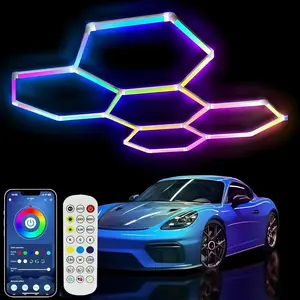 Gb Hexagon Garage Light, Music Sync LED Hexagon Lamp, Ideal for Game Room, Smart APP & Remote Control, DIY Honeycomb Ceiling Light