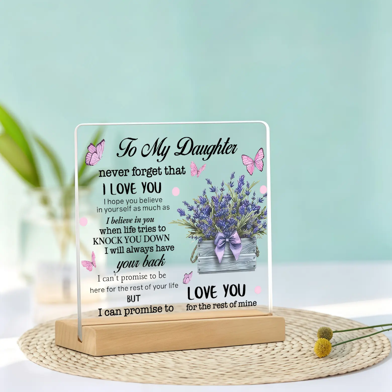 Heart Acrylic Plaque with Wooden Stand - Mothers Day Sign, Heartfelt Message Acrylic Desktop Decoration, Gifts for Daughter Wife Mom, Bedroom Office Desk Decor Keepsake, Home Accessory