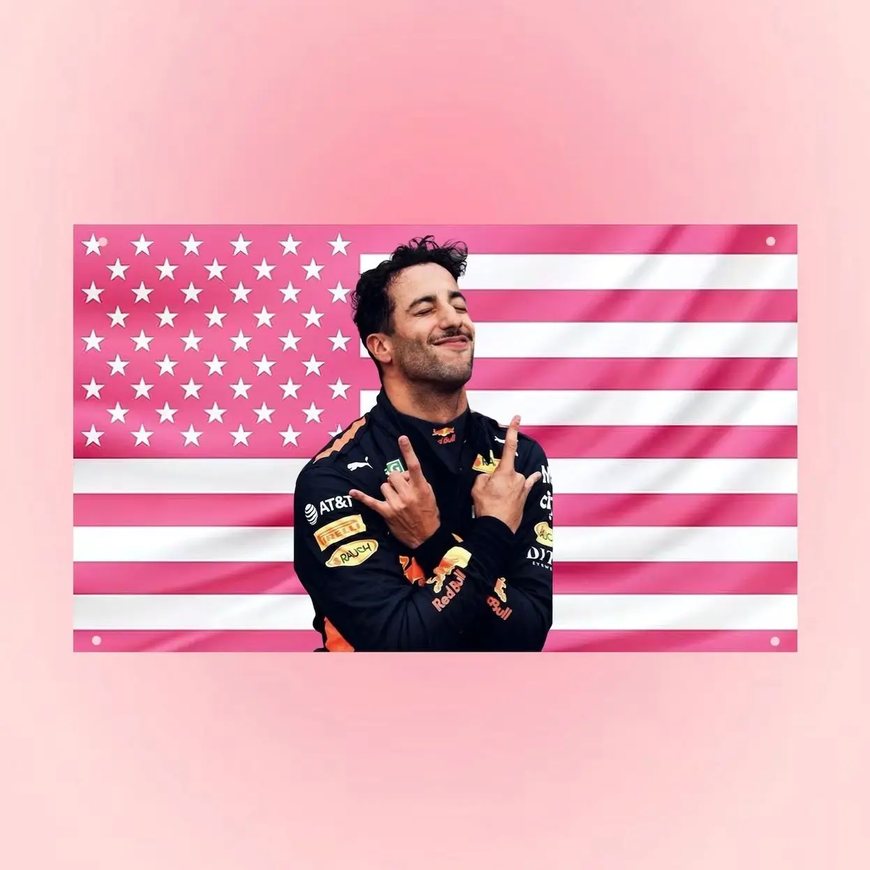 Daniel Ricciardo Pink USA Flag |  Pink American Flag Tapestry | Racing Room Decor
