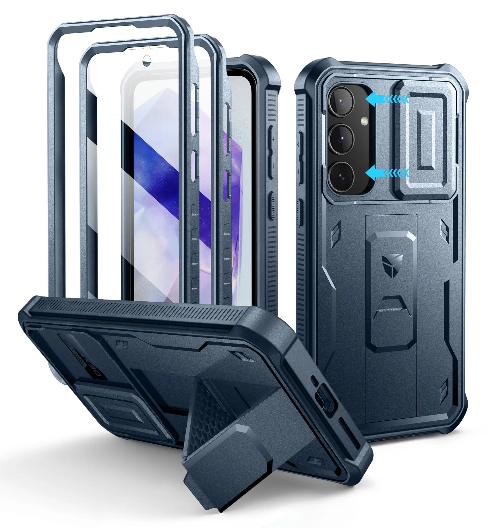 Dexnor Rubber Smartphone Case for Samsung Galaxy A35-5G (6.6 in) - 2 Front Frames, Built-in Slide Camera Cover, Built-in Kickstand, Military Grade Heavy Duty Shockproof Protection, Handheld Cellphone Devices Screen Protector Included, Foldable