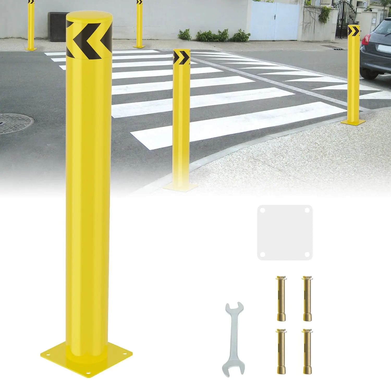 Nilight 36-in Height Steel Construction Safety Bollard - Reflective, Impact-Resistant Construction Gear, Outdoor Traffic Barrier, High-Visibility Work Safety Equipment, 1-Pack