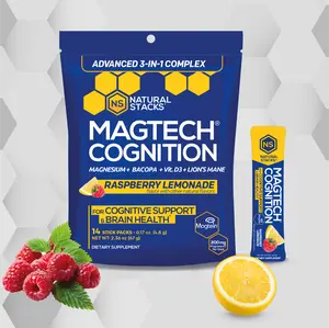 Natural Stacks MagTech® Cognition Drink - Raspberry Lemonade Flavor - 14 Stick Packs - 3 Chelated Magnesium, Bacopa, Vitamin D3 - For Cognitive Support & Brain Health*