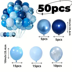 50pcs Metal Blue Balloons, Elegant Metallic Shine, Deep Space Blue & Light Blue Party Decorations, Durable Latex Balloons, Balloon Garland