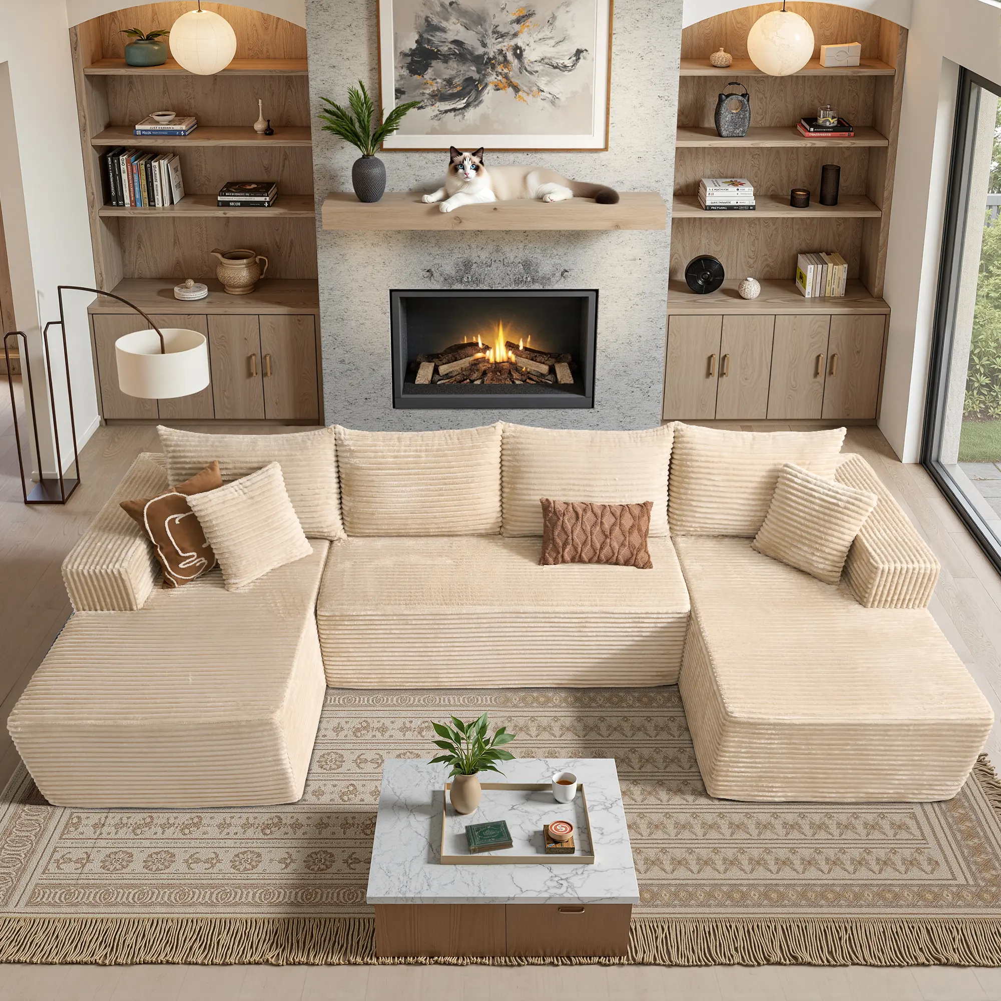 135"Beige U Shaped with 2*Chaise