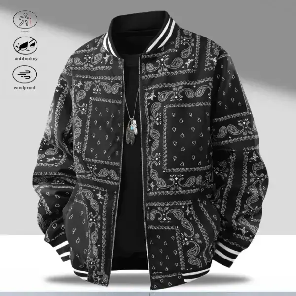 Men's Cashew Flower Longsleeve Baseball Jacket Menswear Top with Personalized Stylish Design, Ideal for Young Individuals to Showcase Individuality and Stay Fashionable, Longsleeves