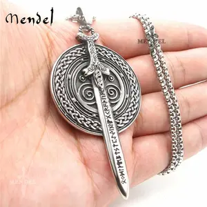 MENDEL Mens Stainless Steel Nordic Norse Viking Odin Shield Pendant Necklace Men