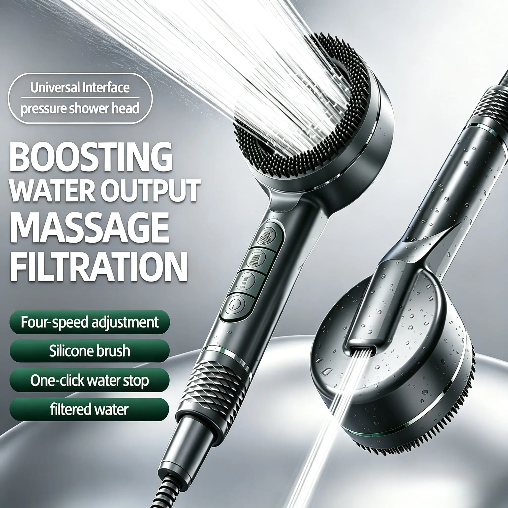 Shower head, handheld shower combination, wall-mounted, with bracket/hose and dirt removal water filter, handheld massage function, 4+1 modes can be adjusted, comfortable to the skin, gentle decontamination.