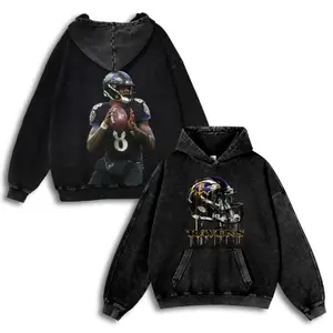 Lamar Jackson #8 Ravens Casual Washed Hoodie | Electric QB Gear, Purple Flock Fan Pride, Vintage Fade Dual-Threat Essential