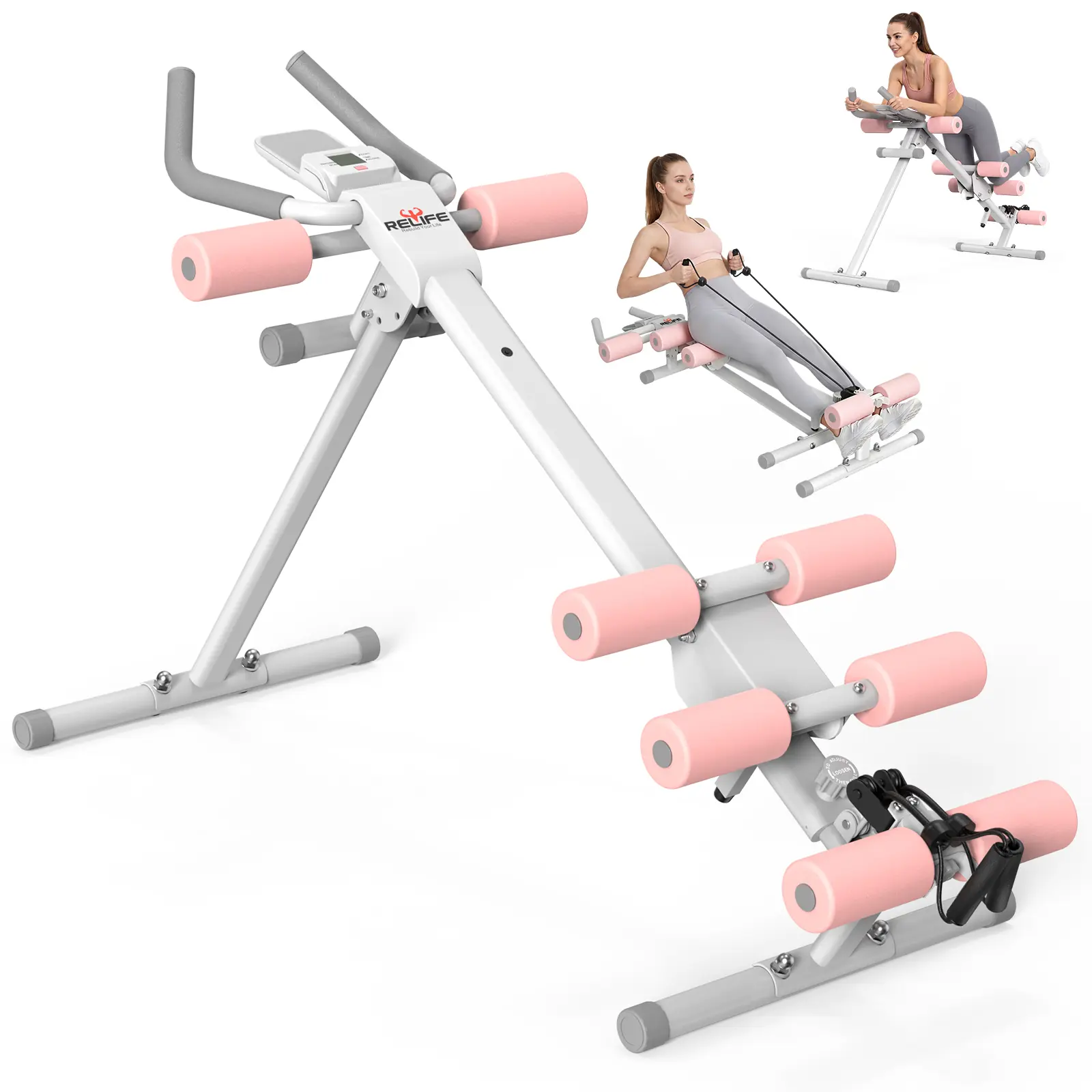 RELIFESPORTS 5-in-1 Core Trainer, Foldable Home Workout Equipment, Adjustable Full-Body Fitness Machine with Reinforced Steel Frame, LED Monitor & 440 LBS Capacity
