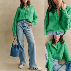 Kingapril Women's Casual Long Sleeve Crewneck Button Down Cardigan Sweater Knit Outwear Autumn Basic Minimalist Tops