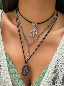 Boho Style Random Shaped Crystal Decor Choker, Vintage Pendant Necklace for Women & Girls, Fashion Jewelry for Party, Daily Decor, Trendy All-match & Exquisite Jewelry for Birthday Gift, Necklace Stack, Charms Necklace
