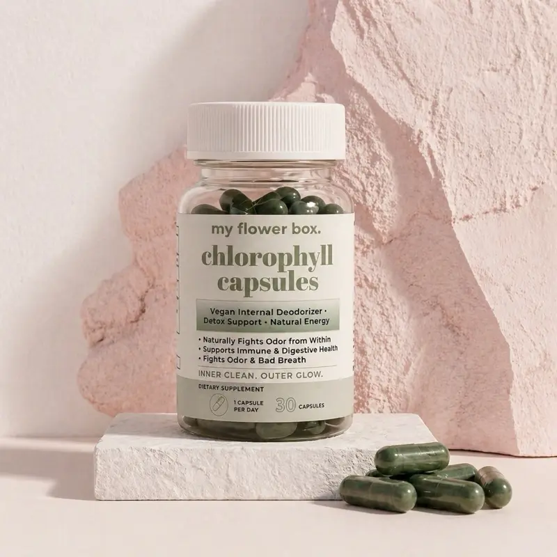 MY FLOWER BOX Chlorophyll Capsules, Natural Herbal Supplement - Body Odor Control, Detox Support - Non-GMO, Vegan Health & Nutrition Capsules