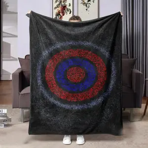 Cyberpunk Target Heart Blanket, Blue Color Block Geometric Warm Throw, Gaming Style Home Decor, Cozy and Stylish Accessory