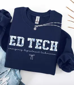 Blue Toile Emergency Department Technician Sweatshirt, ED Tech Hoodie, ER Tech Gift, Emergency Room Apparel, Emergency Dept Sweater, ED Tech Cotton Crewneck T-Shirt Sweatshirt and Hoodie