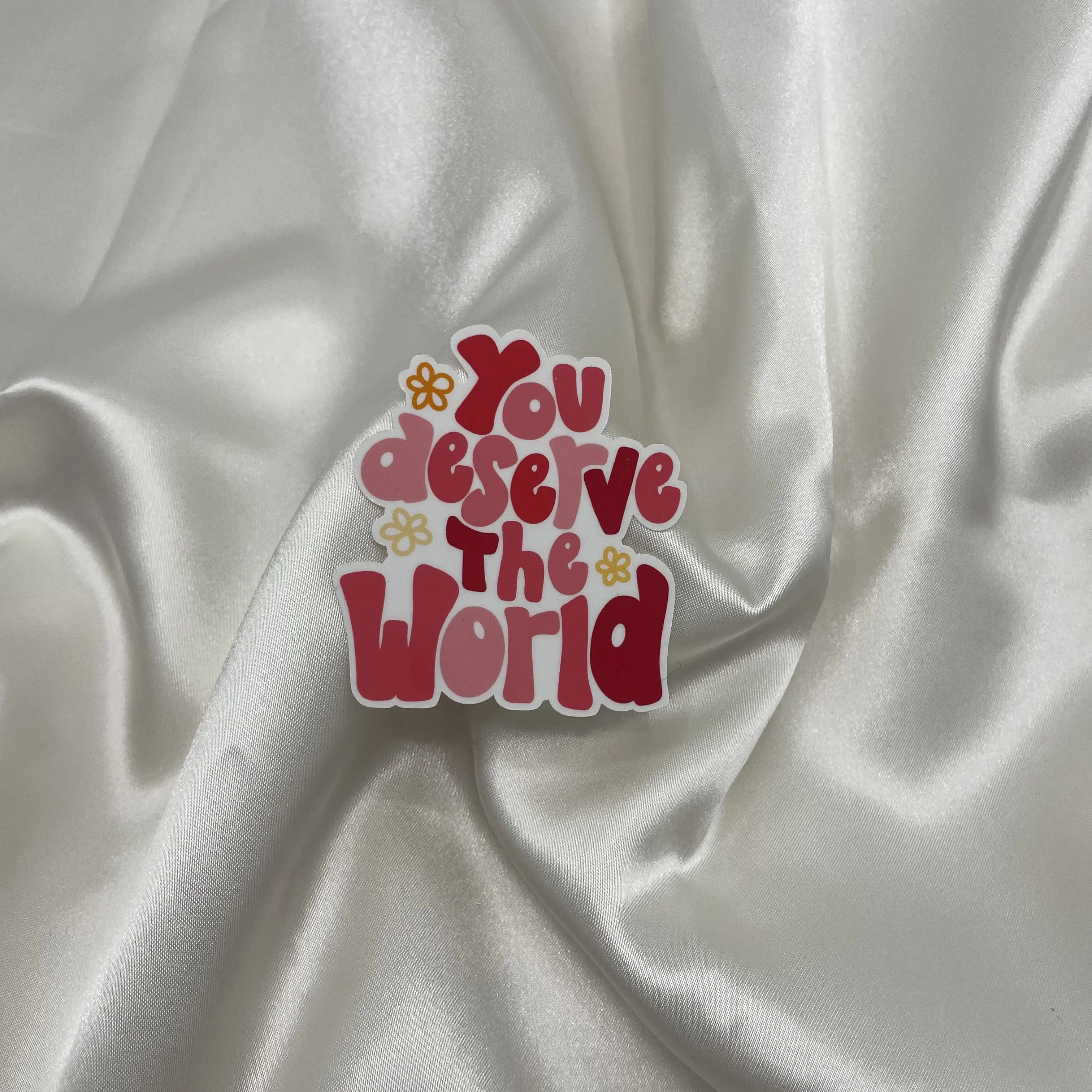 You Deserve The World Waterproof Sticker | Inspiring Sticker | Pink Aesthetic Sticker | Laptop Sticker | Waterbottle Sticker