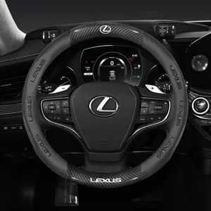 3D Logo Carbon Fiber Leather Car Steering Wheel Cover Protector, for Lexus Models, Durable & Stylish Accessory, Easy Installation