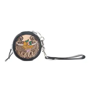 Western Crest Handtooled Leather Coin Pouch in Desert Tan