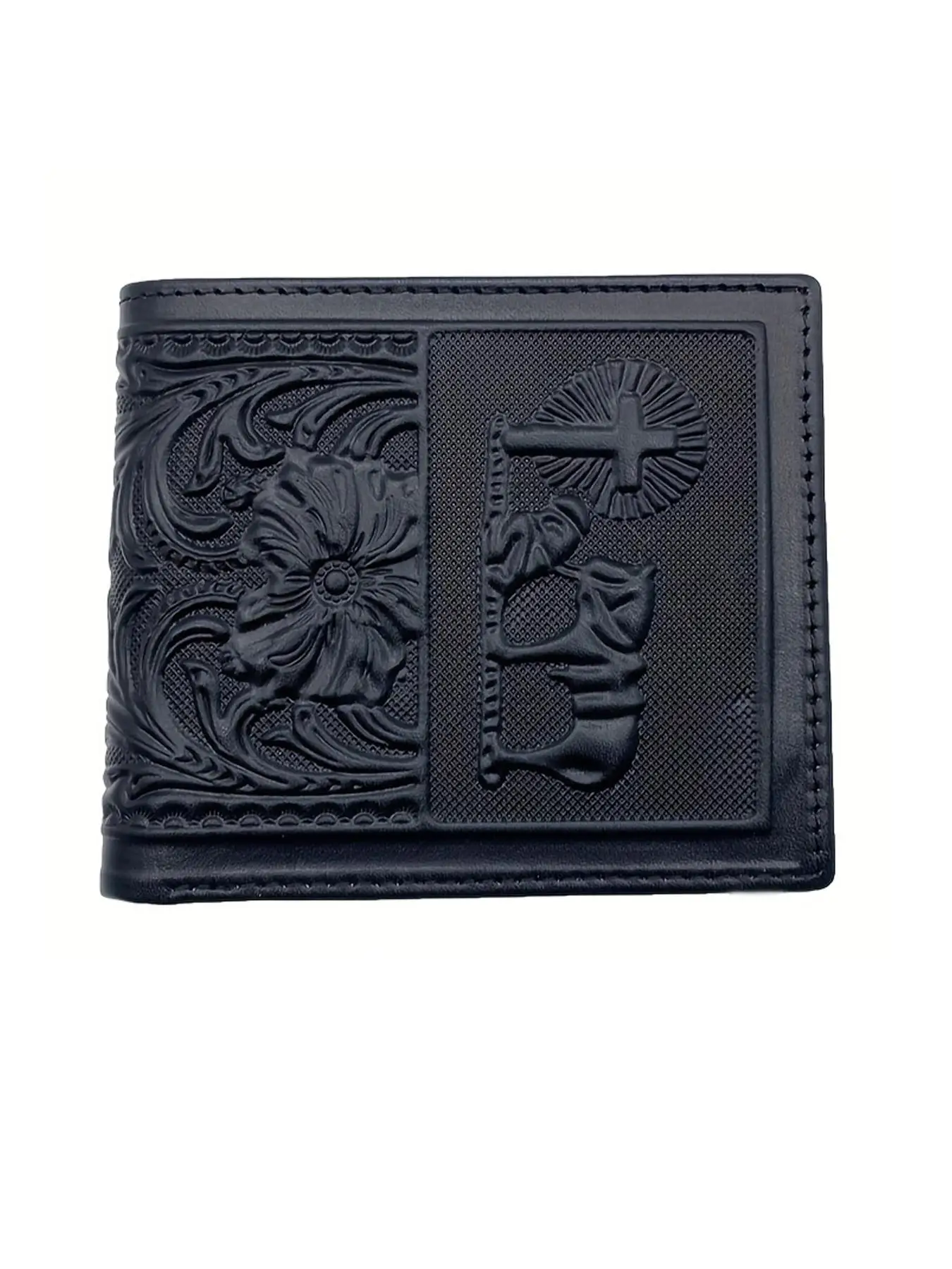 Mens Business Style Floral Embossed Short Wallet Vintage Trendy Bifold Wallet Fashionable Multicard Slot Card Holder for Daily Use